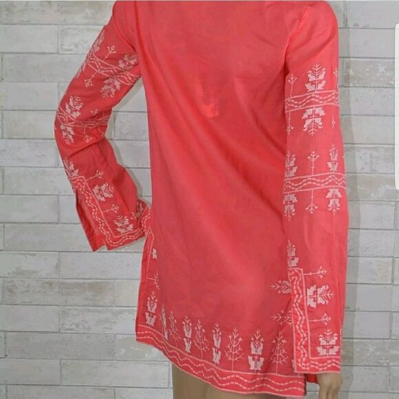 Monoreno coral with white embroidered blouse size small long sleeve & tie - Picture 5 of 7